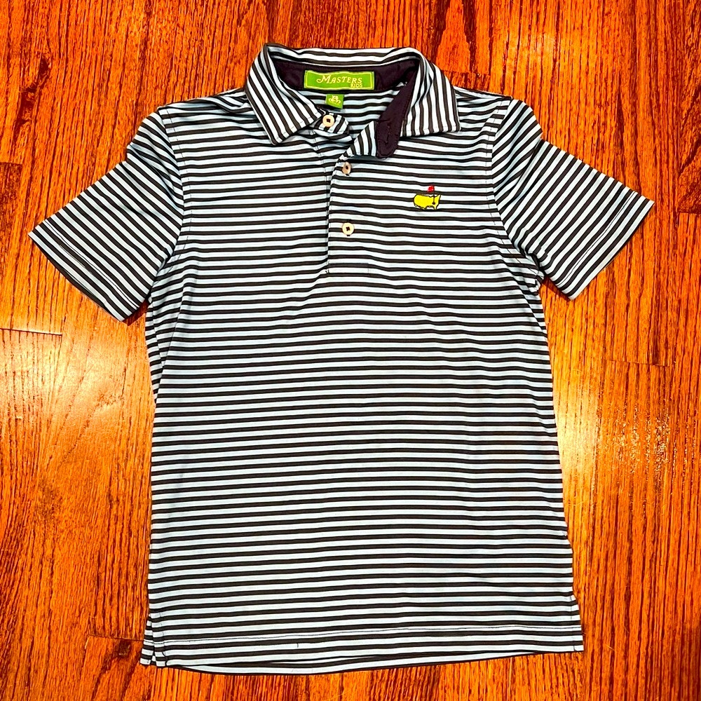 Official Masters Kids golf polo, navy/baby blue stripe. Kids XS (5-7). EUC